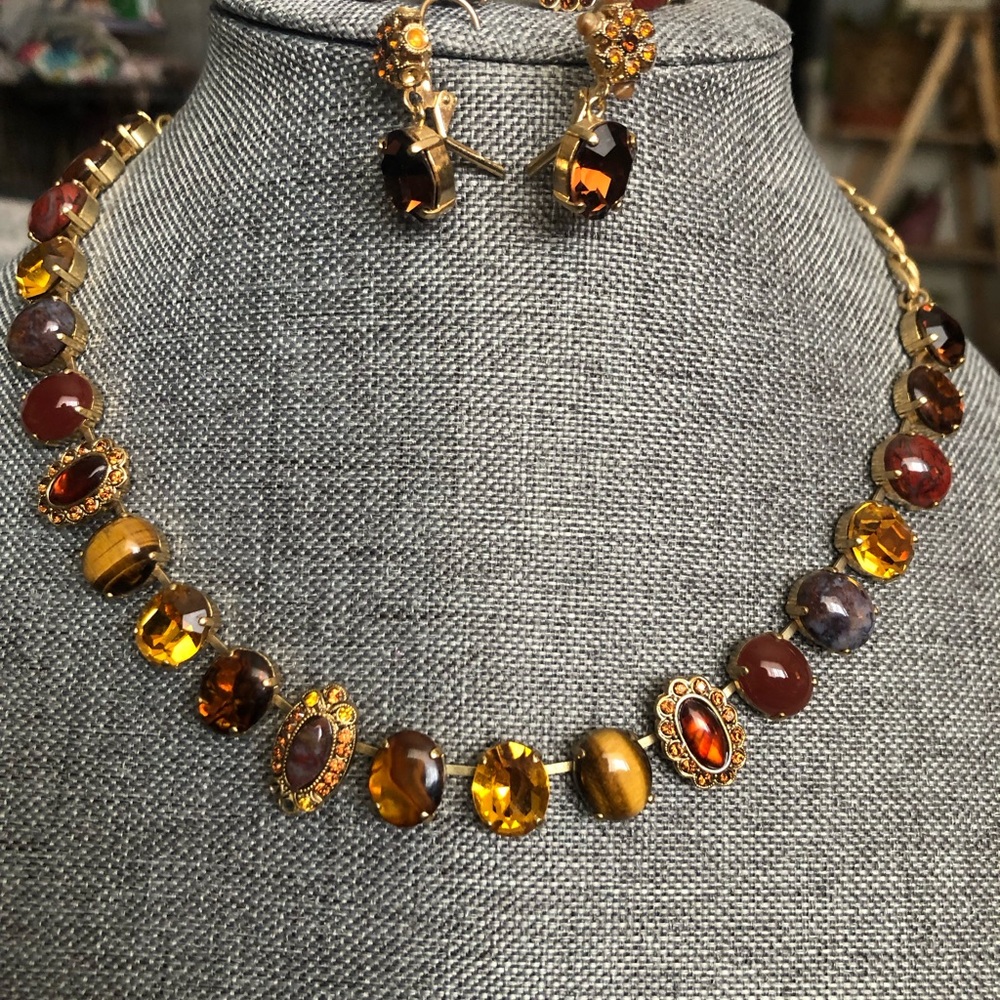 Elegant Gold and Amber 3 piece  Necklace Set